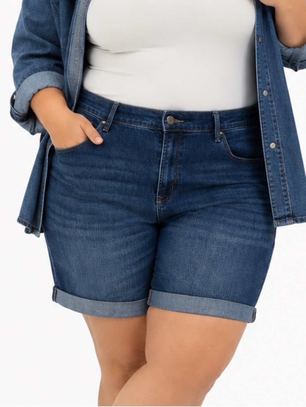 Old Navy Womens Sz 16 Denim Bermuda Shorts High Rise Cuffed Stretch Jean Shorts